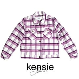 Kensie Lavender & White Plaid Flannel Shacket NWT Size Large